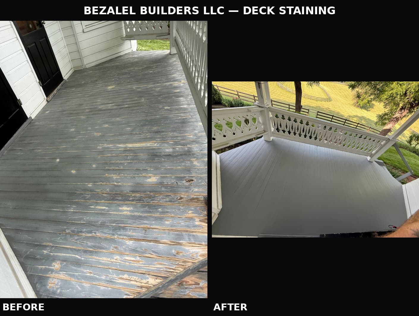 Before and after deck staining by Bezalel Builders LLC